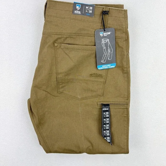 KUHL Rydr Pants Size 38x30 Eurotwill Full Fit Mens Dark Khaki 5016, NWT